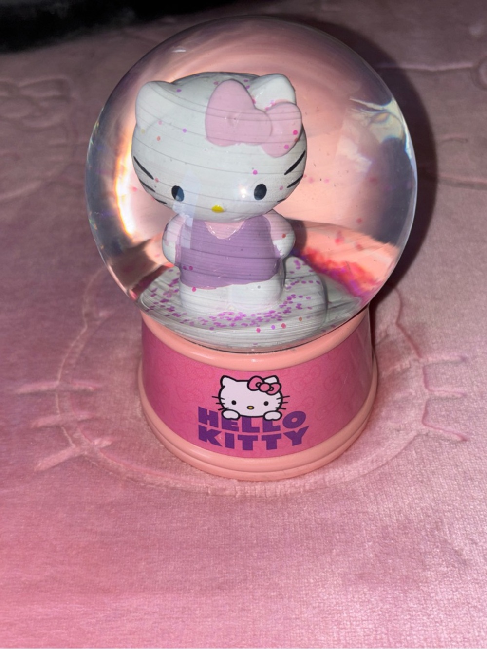 Hello Kitty Pink and White Glitter Snow Globe Figurine